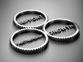 support, partnership, and growth text inside circles